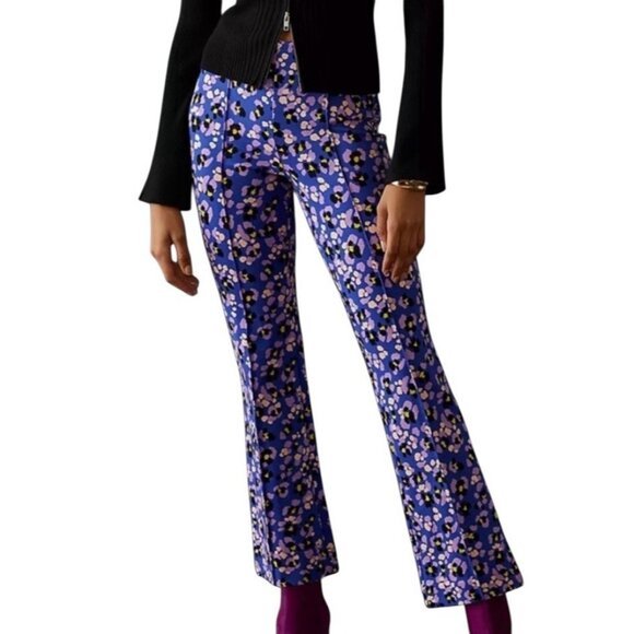 Anthropologie Pants - Maeve Anthropologie The Margot Flare Crop Pants Large Sz Purple Stretch Pull On